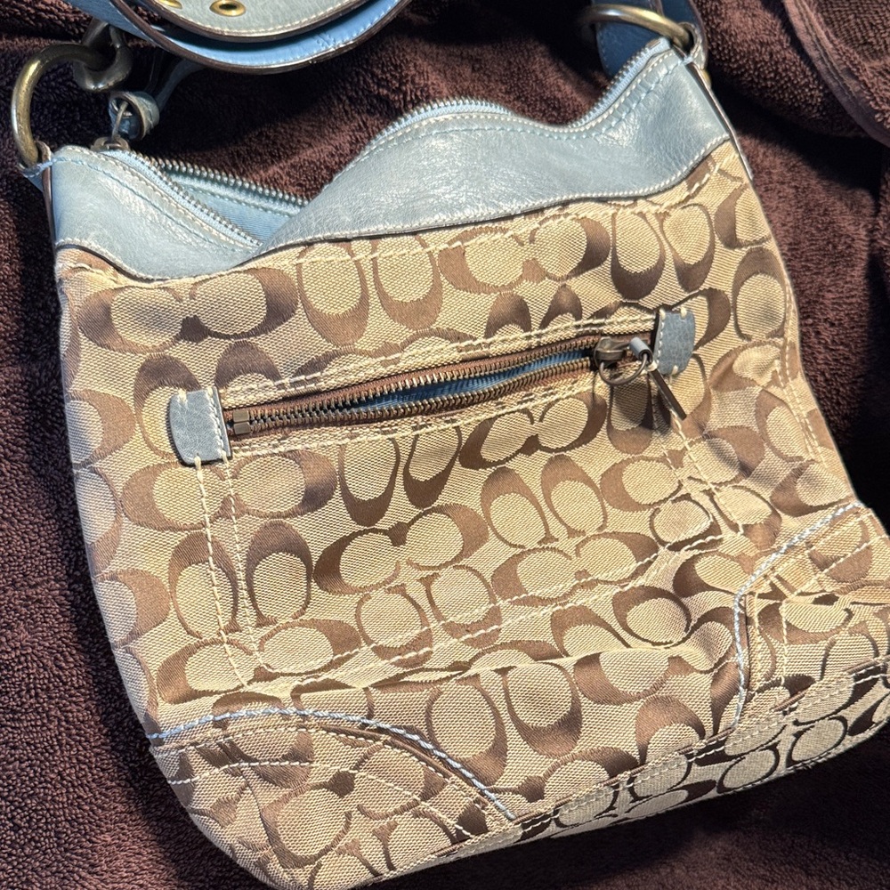 Vintage Coach Beige and Light Blue Crossbody Bag